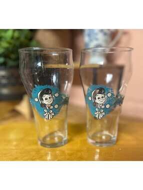 Vintage Big Boy Restaurant Christmas Glasses Pair Mid Century